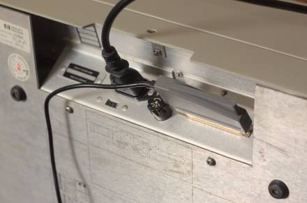 Plotter back side, with the adaptor plugged in.